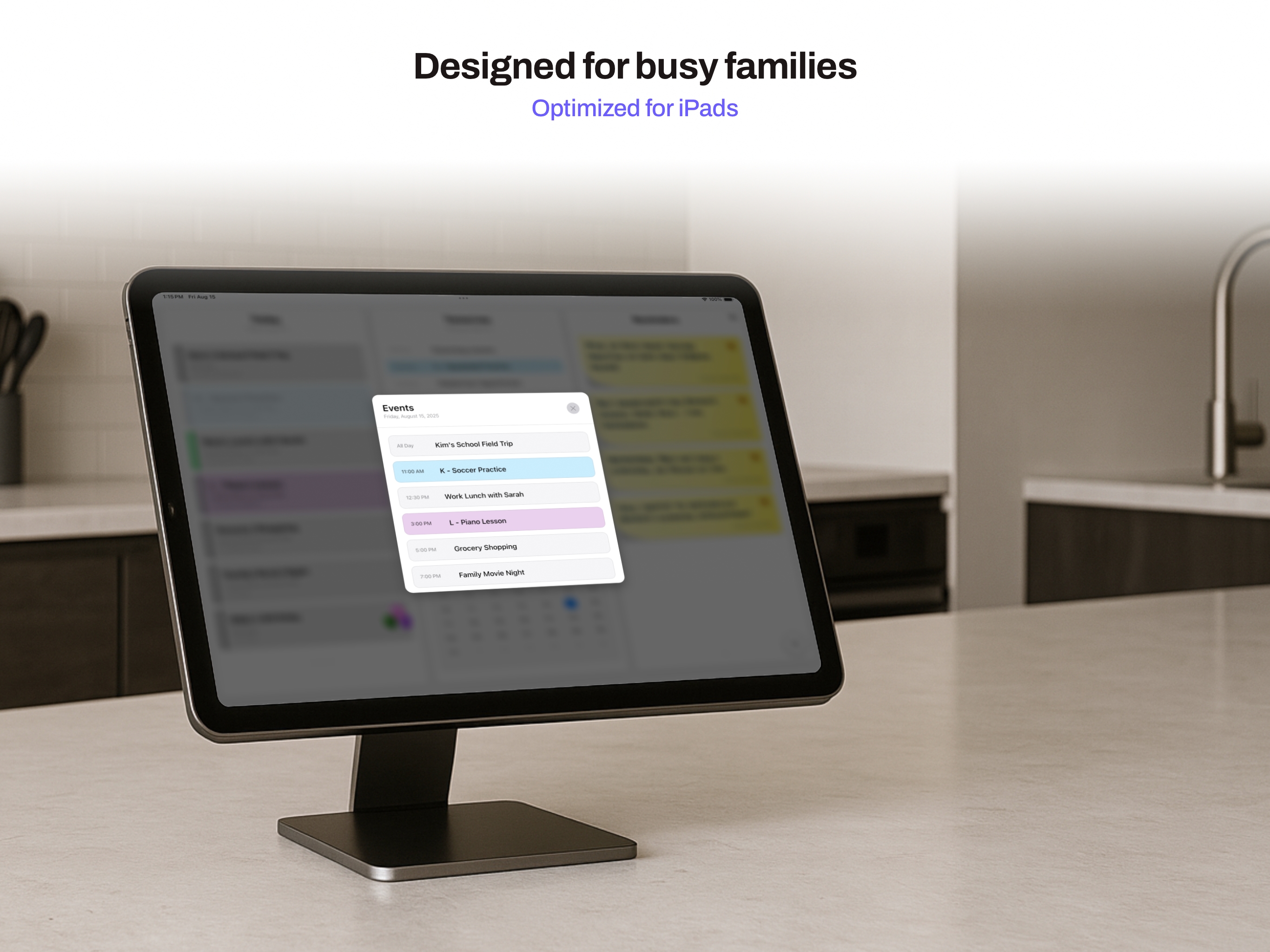 Full family schedule overview showing multiple calendars and coordinated activities