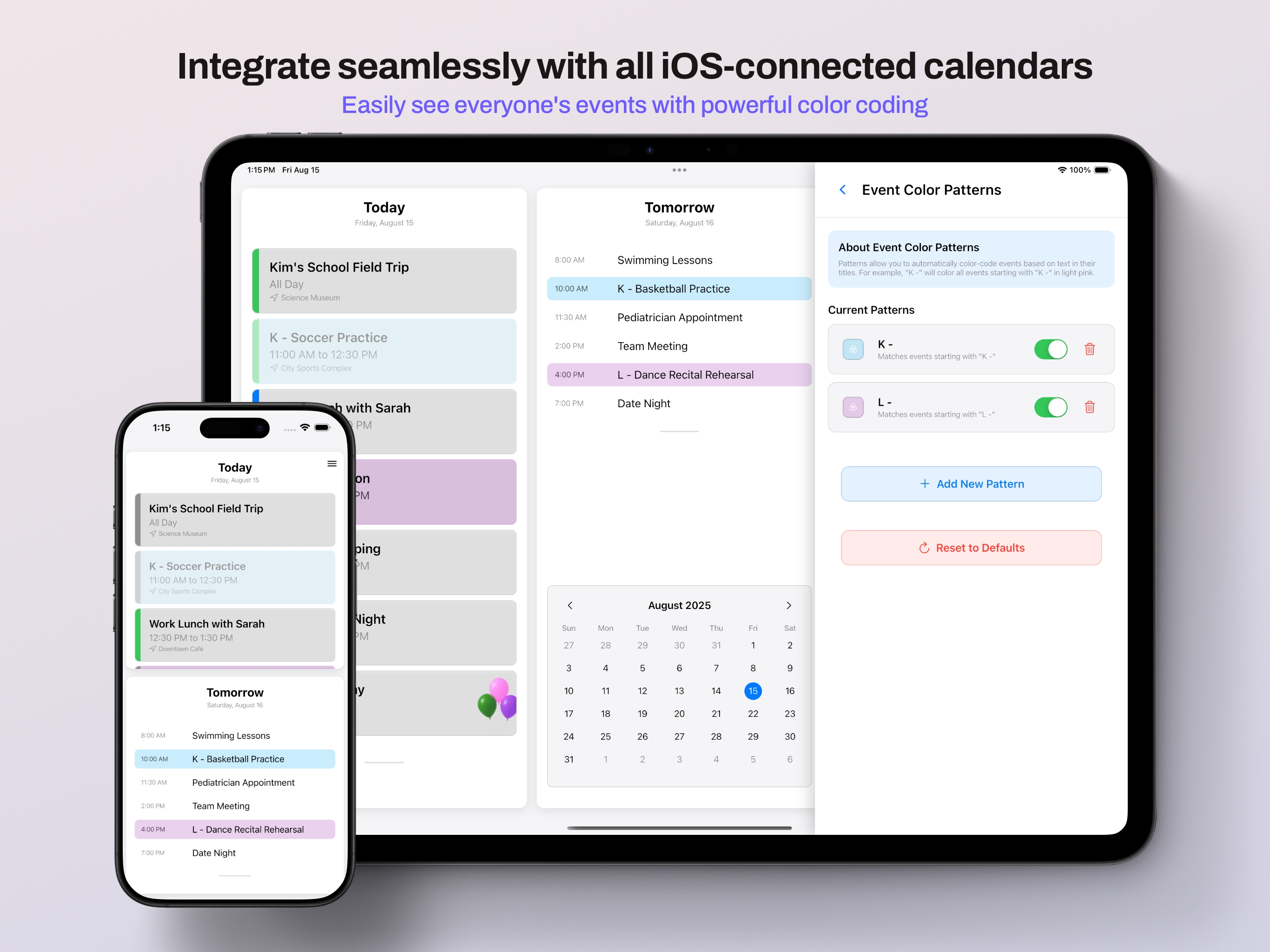 Smart color coding system that automatically categorizes family events and activities
