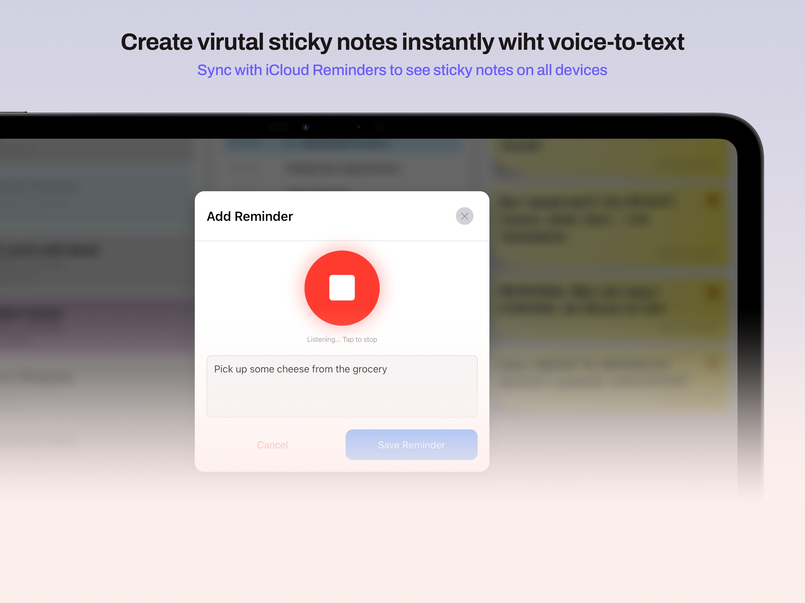 Voice memo sticky notes feature for quick family reminders and shopping lists